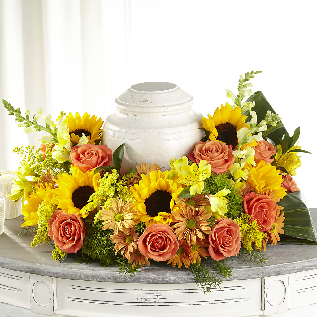 Faithful Sunflower Cremation Adornment – ELLIJAY'S HOMETOWN FLORIST INC, Ellijay GA