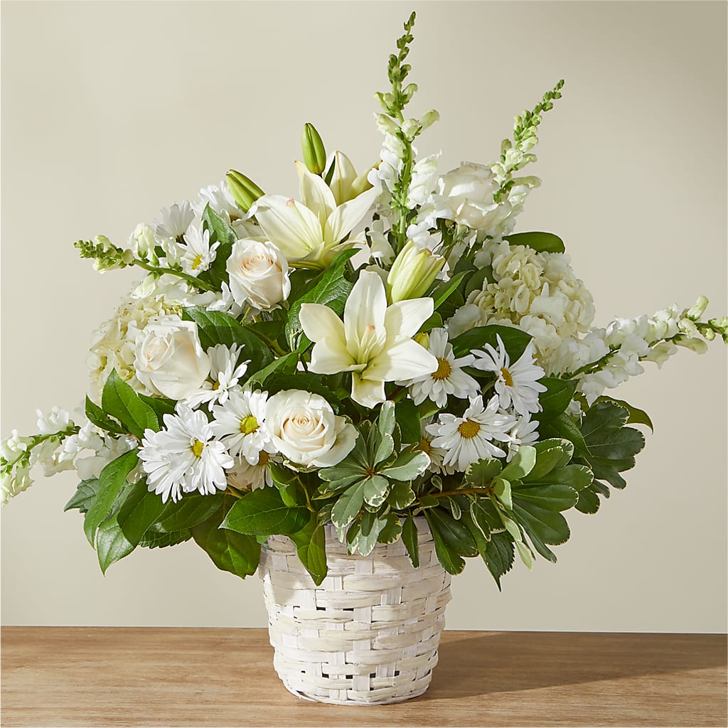 Ivory Elegance Floral Basket – ELLIJAY'S HOMETOWN FLORIST INC, Ellijay GA