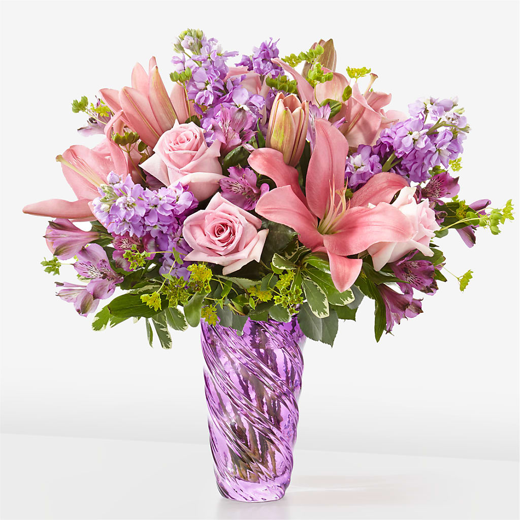 Precious Petals Bouquet with Luxe Swirl Vase – ELLIJAY'S HOMETOWN FLORIST INC, Ellijay GA