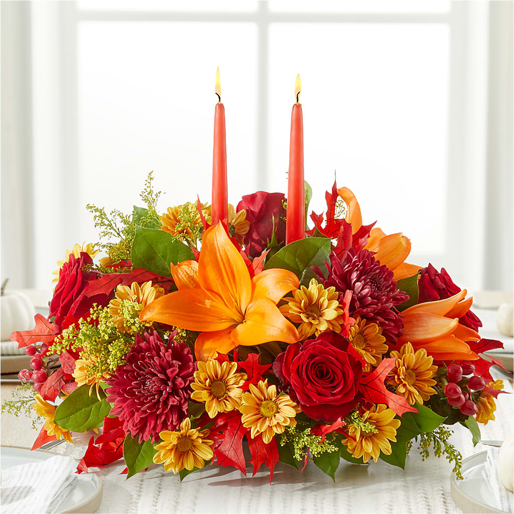 Autumn's Embrace Centerpiece – ELLIJAY'S HOMETOWN FLORIST INC, Ellijay GA